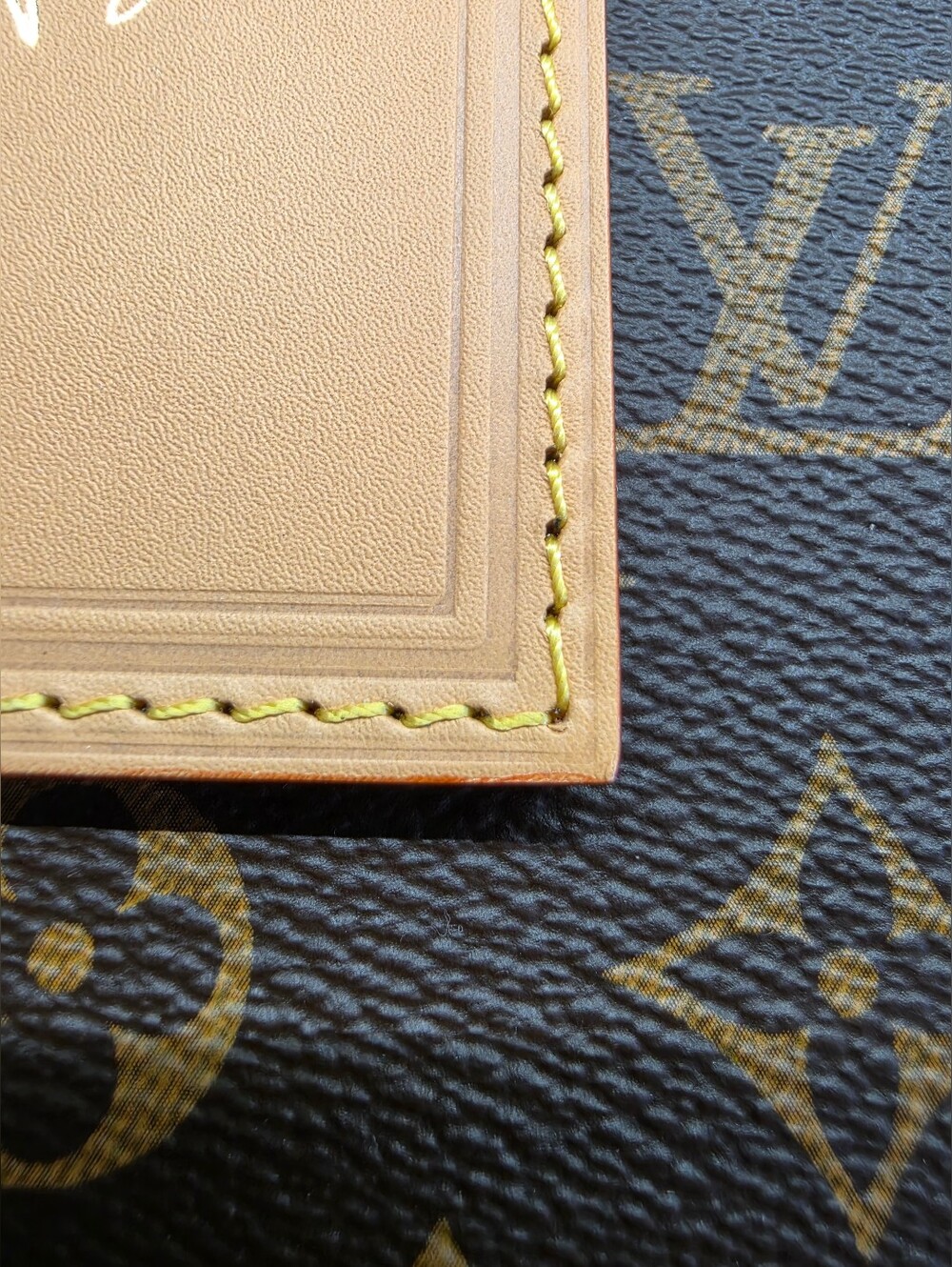 Louis Vuitton Tan Leather Signature Luggage Tag Name Tag with Yellow Stitching - Picture 4 of 10